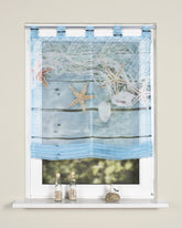 digital bedrucktes Schlaufen Raffrollo Maritim blau BxH 60/80/100/120x140cm
